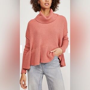 Free People Dusty Pink Rose Layer Cake Ribbed Knit Oversized Sweater Womens Med